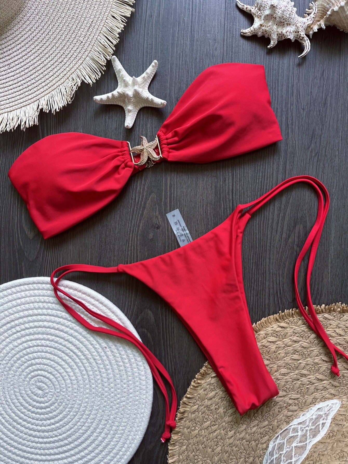 Nylon Fabric Five-Pointed Star Accessories Solid Color Bikini Sexy Backless Split Swimsuit Bikini Bella Mia